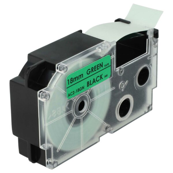 Fita de Etiquetas vhbw para Casio XR-18GN, XR-18GN1 - 18 mm, Preto sobre Verde