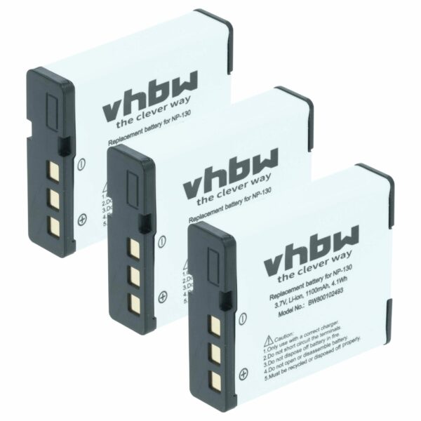 3x Bateria vhbw para Casio NP-130, NP-130A - 1100mAh, 3.6V, Li-Ion