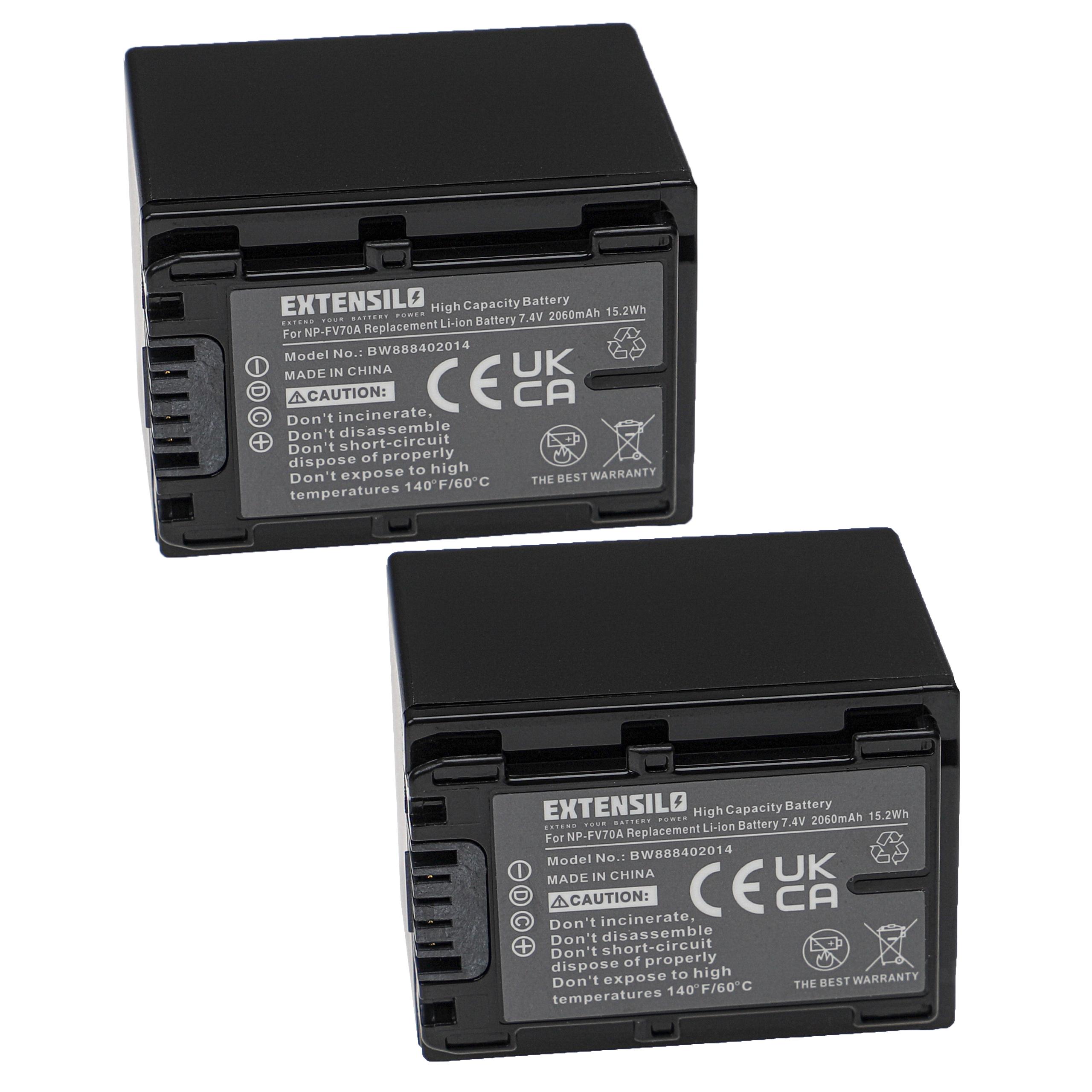 2x Bateria EXTENSILO NP-FV50, NP-FV100, NP-FV40, NP-FV30, NP-FV70, NP-FV60 - 2060mAh, 7.4V, Li-Ion para Sony