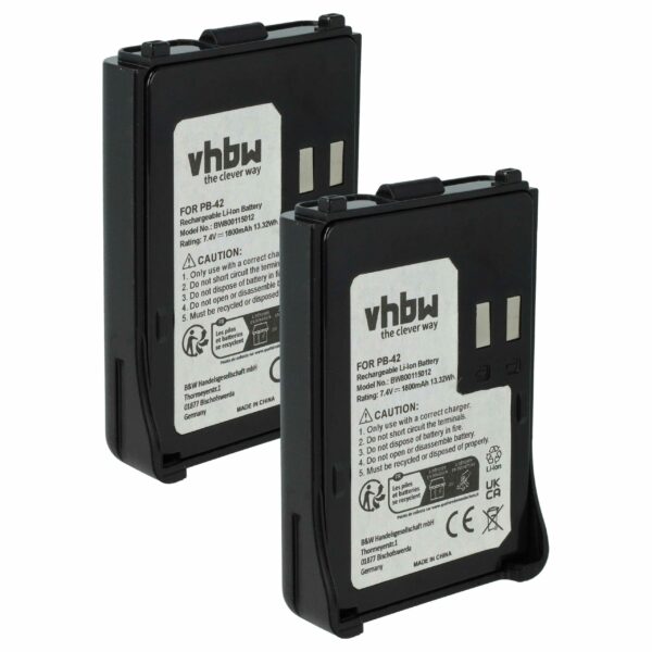 2x Bateria vhbw para Kenwood PB-42Li, PB-42L, PB-42 - 1800 mAh 7.4 V Li-Ion