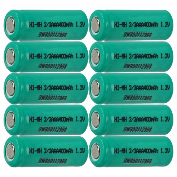 Células de Bateria em Bruto (10 Unidades) vhbw 2/3AAA - Recarregáveis 400mAh 1.2V NiMH