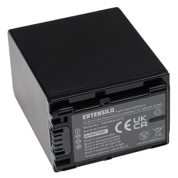 Bateria EXTENSILO para Sony NP-FV100A, NP-FV100, NP-FV90 - 3090mAh, 7.4V, Li-Ion