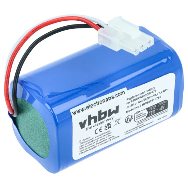 Bateria vhbw para iClebo EBKRTRHB000118-VE, EBKRWHCC00978 - 2600mAh, 14.4V, Li-Ion