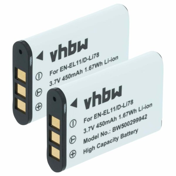 2x Bateria vhbw EN-EL11 para Nikon - 450mAh, 3.6V, Li-Ion