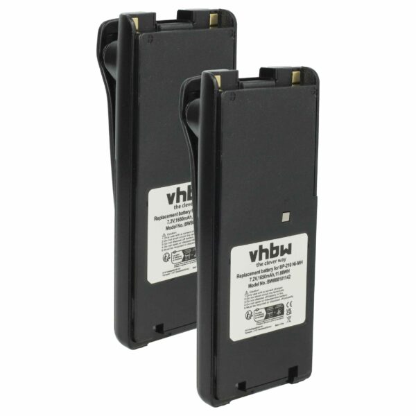 2x Bateria vhbw compatível Icom BP-210N, BP-211, BP-210, BP-209N, BP-209 - 1650 mAh 7.2V NiMH + Clip