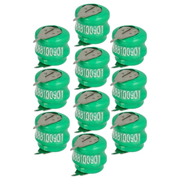 10x Bateria Tipo Botão vhbw V40H 2 Pinos para Maquetes Lâmpadas Solares - 40 mAh 2,4 V NiMH