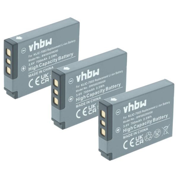 3x Bateria vhbw para Kodak Klic-7003 - 700mAh, 3.6V (Li-Ion)