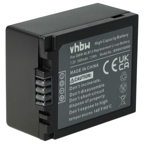 Bateria vhbw para Panasonic DMW-BLB13, DMW-BLB13E - 1000mAh, 7.2V