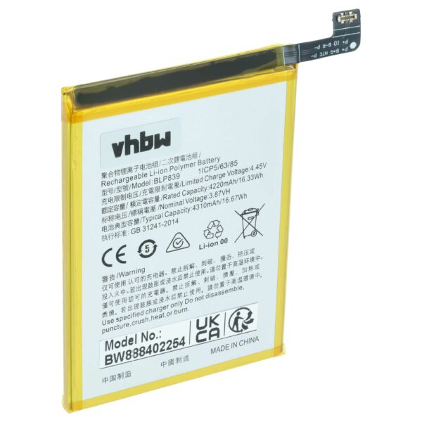 Bateria vhbw para Telemóvel substitui Oppo BLP839 - 4000 mAh 3.87 V Li-polymer