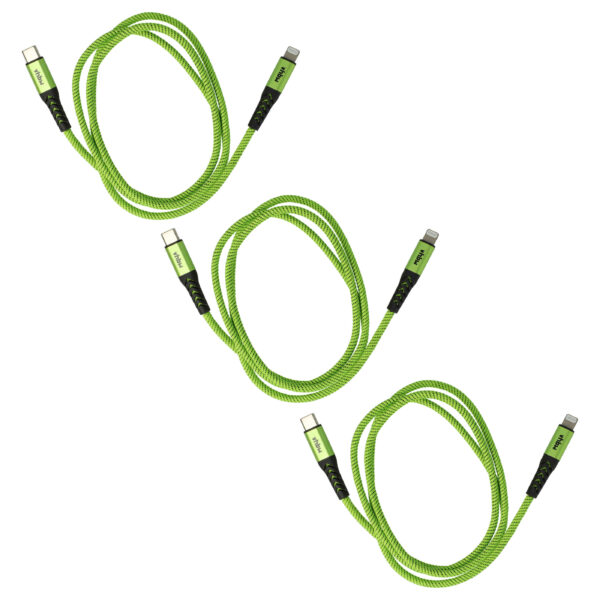 3x Cabo vhbw USB-C para Lightning - 100cm - Verde e Preto