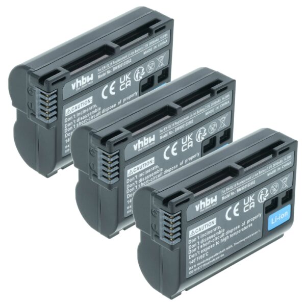 3x Bateria compatível Nikon EN-EL15, EN-EL15b, EN-EL15A, EN-EL15c - 2000mAh, 7V, Li-Ion com Chip de Informação