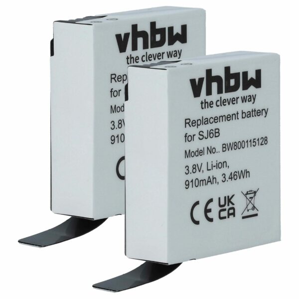 Bateria vhbw 2x para SJCam SJ6B - 910 mAh 3.8 V Li-Ion