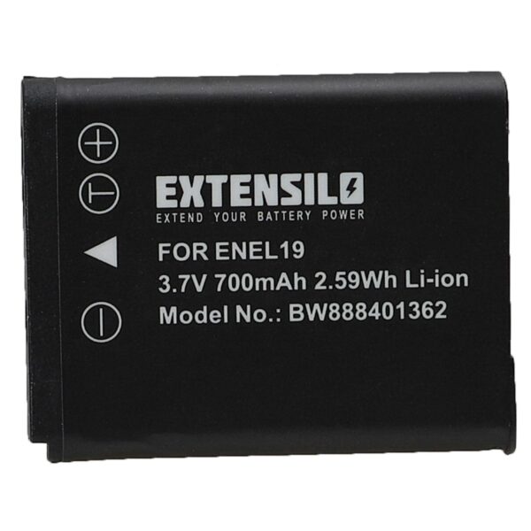 Bateria compatível Nikon EN-EL19 EXTENSILO - 700mAh, 3.7V, Li-Ion