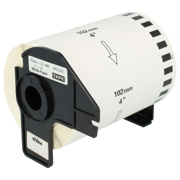 Rolo de Etiquetas vhbw compatível com Brother DK-22243 - 102 mm x 30,48 m com Suporte
