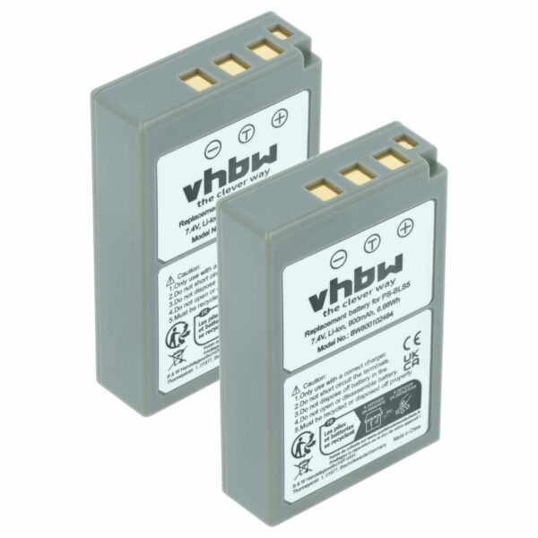 2x Bateria substitui Olympus PS-BLS5, BLS50, BLS-5, BLS-50 - 900mAh, 7.2V, Li-Ion