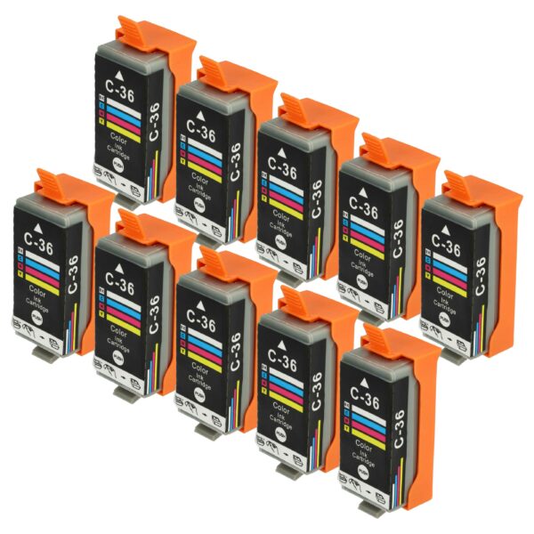 Pack 10 Cartuchos de Tinta Compatível Canon CLI-36, CLI-36C - Multicolor 13 ml vhbw