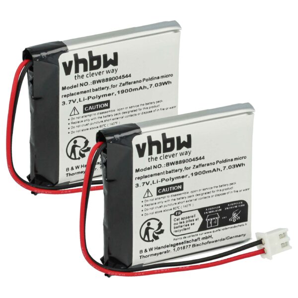 2x Bateria compatível com Zafferano BAT04704004001000 - 1900 mAh 3.7 V Li-polímero