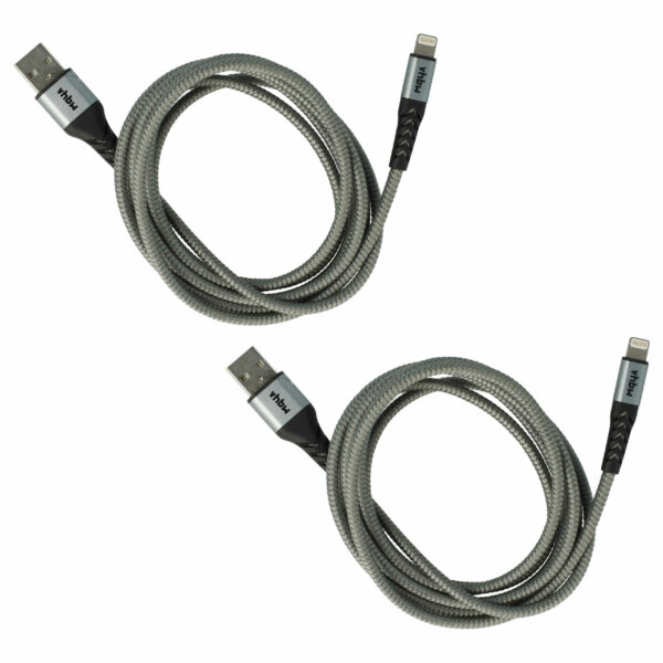 Cabo Lightning USB-A vhbw - 2 unidades, 180cm, Preto/Cinzento para Apple iPhone iPad AirPods