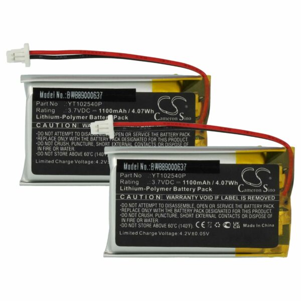 Bateria de Substituição para Auscultadores Sena - vhbw 1100 mAh 3.7V Li-polímero (Pack 2x)