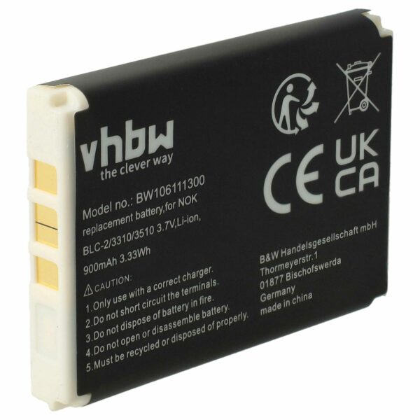 Bateria para Telemóvel Nokia 3310, 3330, 3410, 3510, 5510, 6800 - 900 mAh 3.7 V Li-Ion vhbw