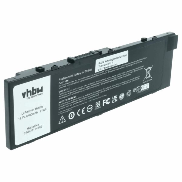 Bateria para Portátil Dell vhbw 6400 mAh 11.1 V - Substitui 451-BBSF, 451-BBSB, 451-BBSE, 1G9VM, 0FNY7