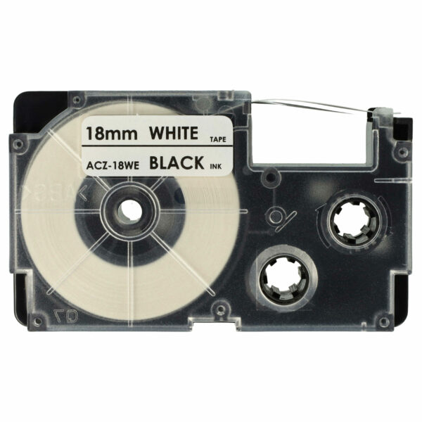 Fita de Etiquetas vhbw compatível com Casio XR-18WE, XR-18WE1 - 18 mm Preto sobre Branco