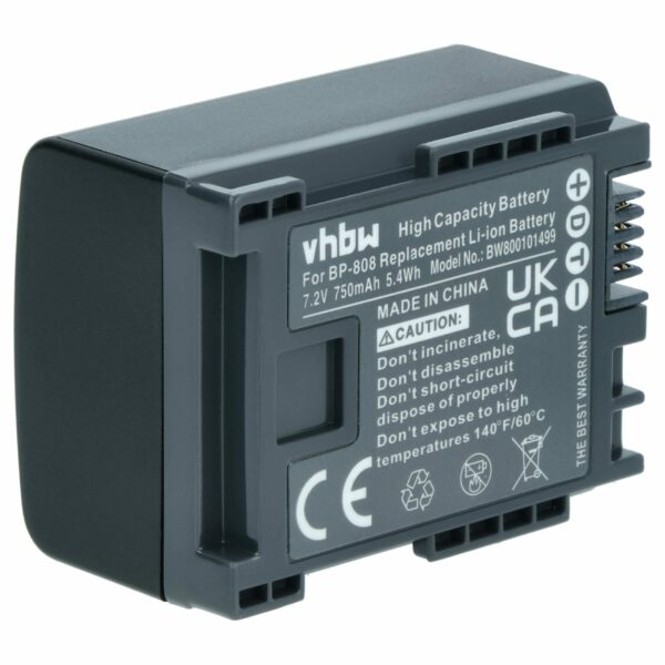 Bateria vhbw para Câmara Canon BP-808 - 750 mAh 7.2 V Li-Ion