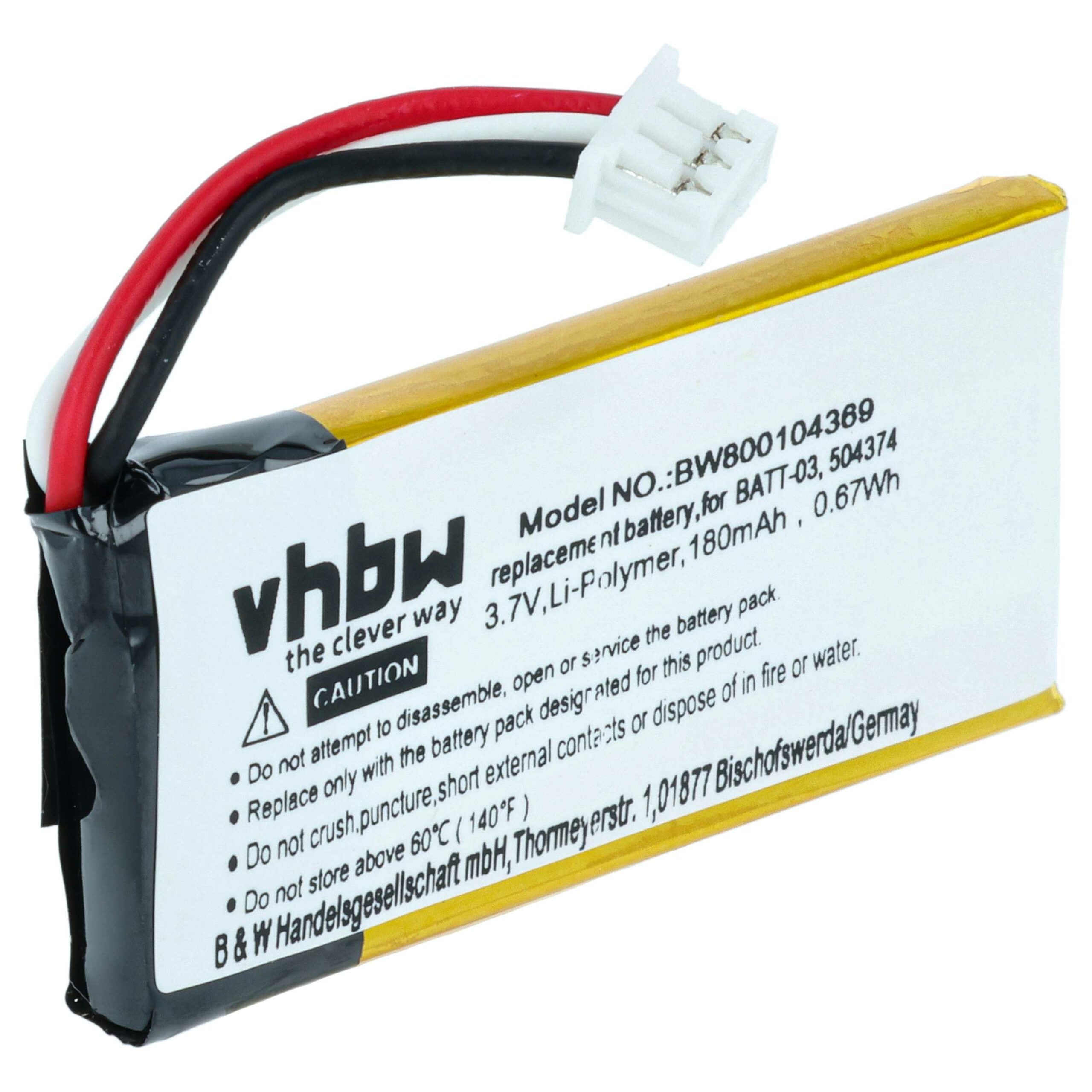 Bateria para Auscultadores Sennheiser 504374, BATT-03 - 180 mAh 3.7 V Li-Ion vhbw
