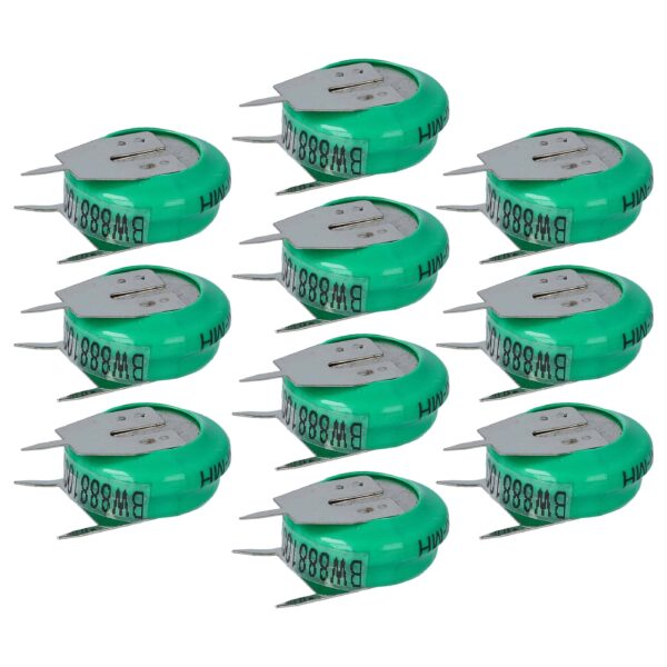 10x Bateria Tipo Botão vhbw V80H 3 Pinos para Modelismo e Lâmpadas Solares - 80 mAh 1.2 V NiMH