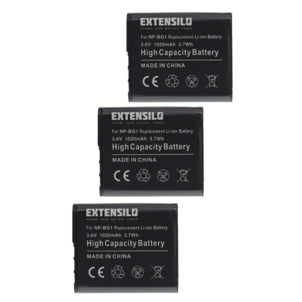 3 Baterias EXTENSILO NP-BG1 / NP-FG1 para Sony - 1020mAh, 3.6V, Li-Ion