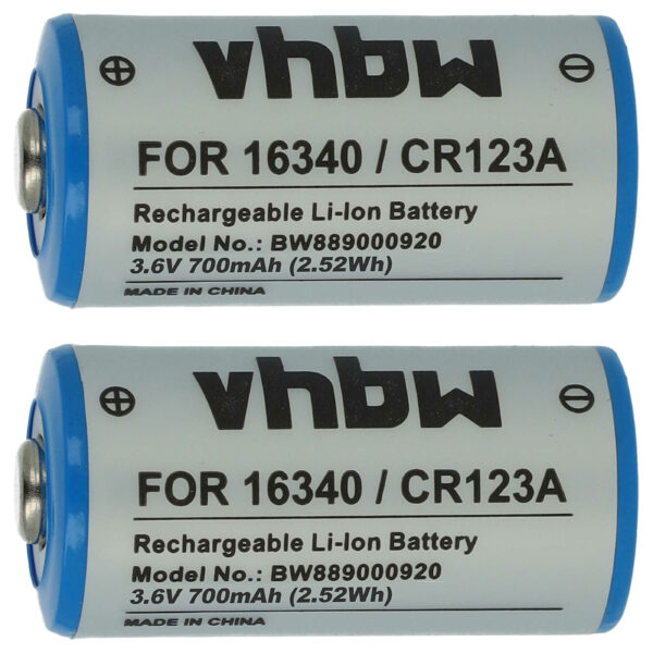 2x Bateria vhbw 16340/CR123A Li-Ion 700 mAh 3.6V compatível com Gigaset