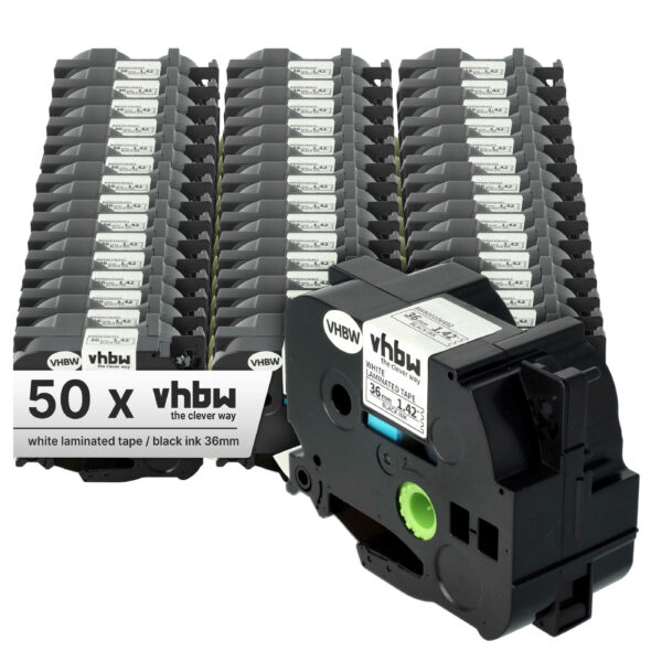 50x Fita de Etiqueta compatível com Brother TZ-261, TZE-261 - 36 mm Preto sobre Branco