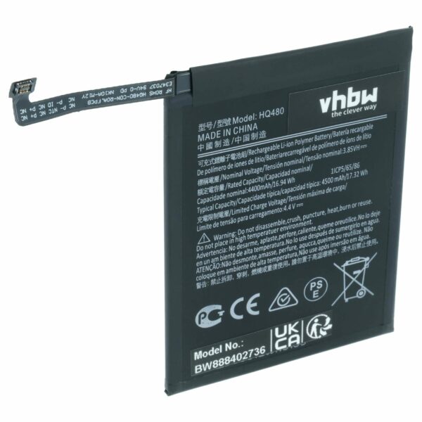 Bateria vhbw para Nokia HQ480 - 4400 mAh 3.85 V Li-polímero