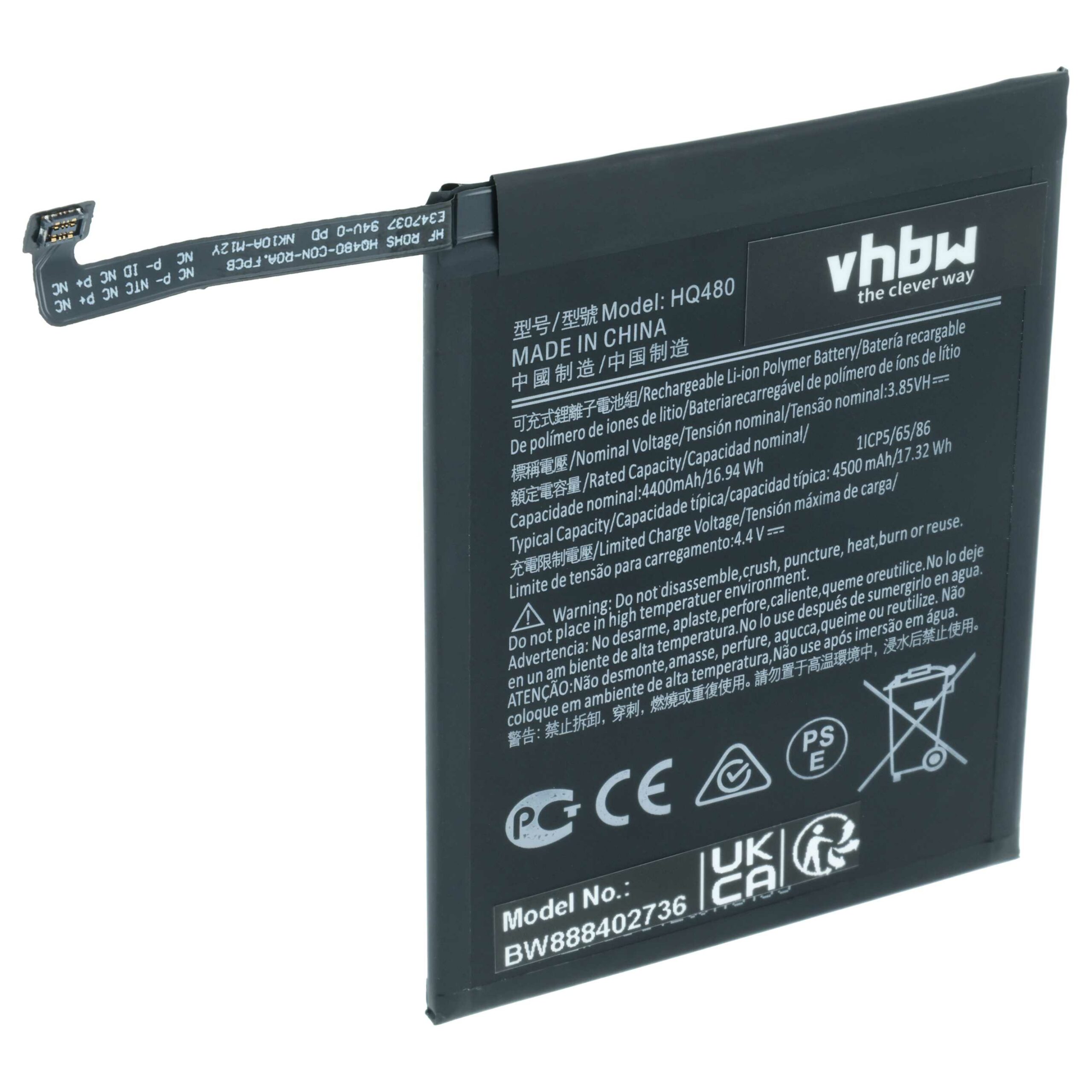 Bateria vhbw para Nokia HQ480 - 4400 mAh 3.85 V Li-polímero