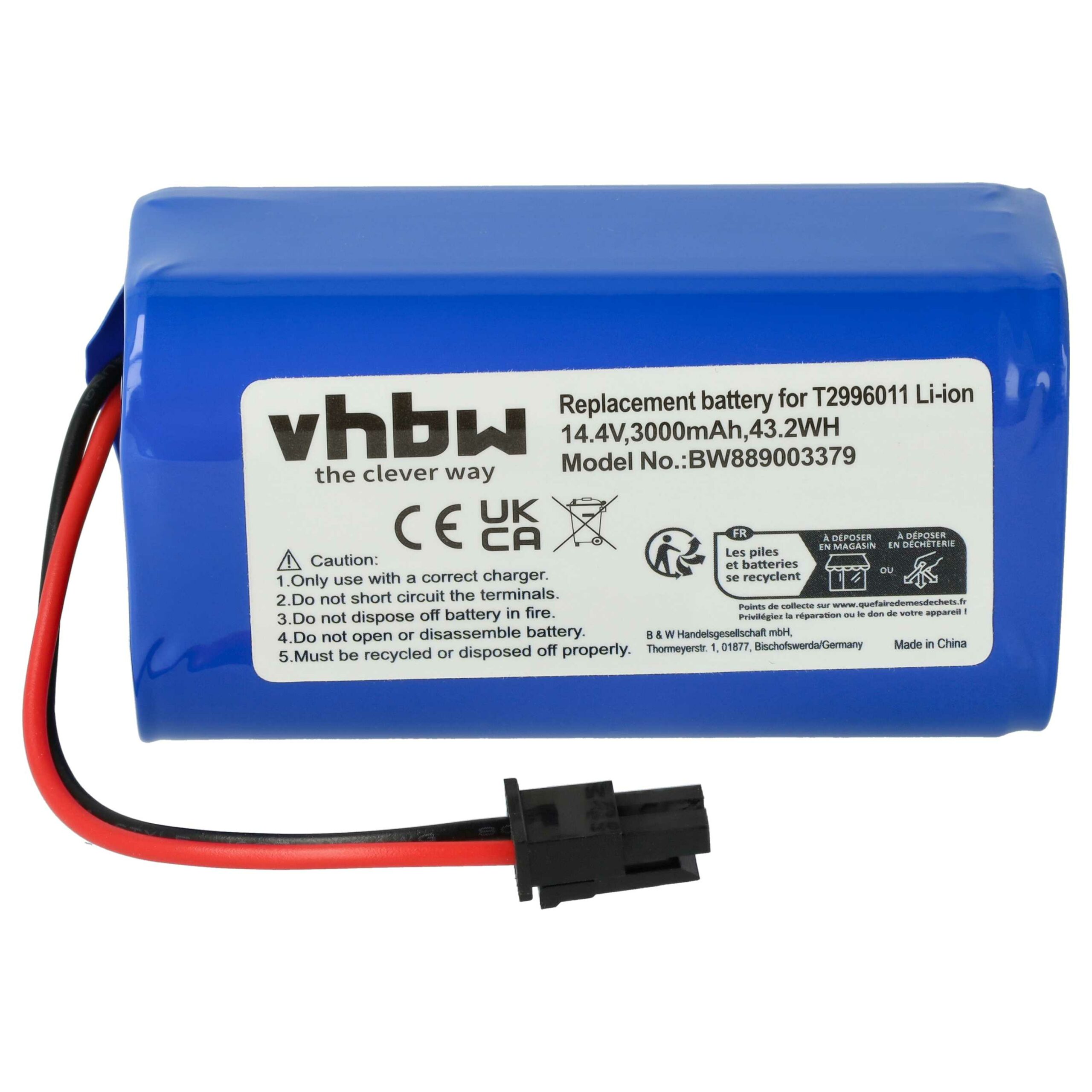 Bateria vhbw 3000mAh 14.4V Li-Ion para Eufy e Ultenic (substitui T2996011, U092-INR-MH1-4S1P) - Image 3