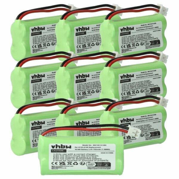 Pack 10x Baterias vhbw 700 mAh 2.4V NiMH para Telefones Fixos T-Com, Siemens, Universum