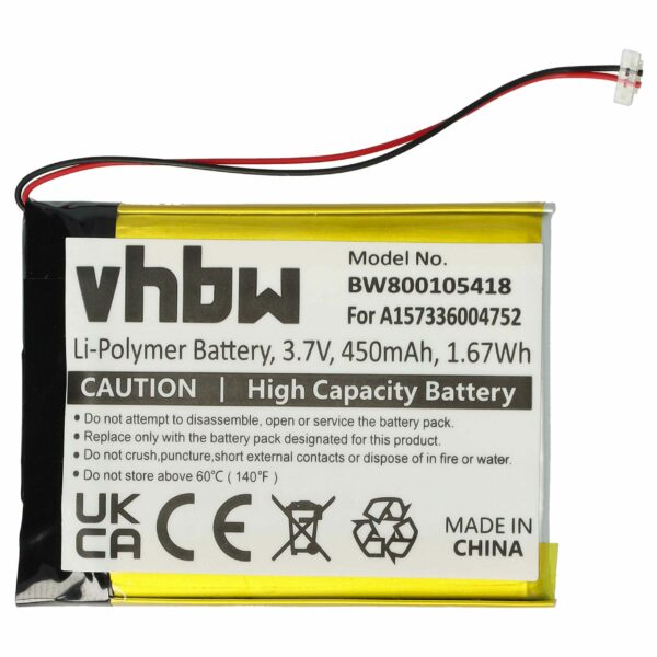 Bateria vhbw para MP3-Player Samsung A157336004752 - 450 mAh 3.7 V Li-polymer