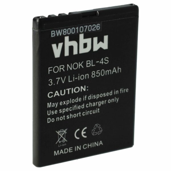 Bateria de Substituição vhbw para Nokia BL-4S - 850 mAh 3.7V Li-Ion