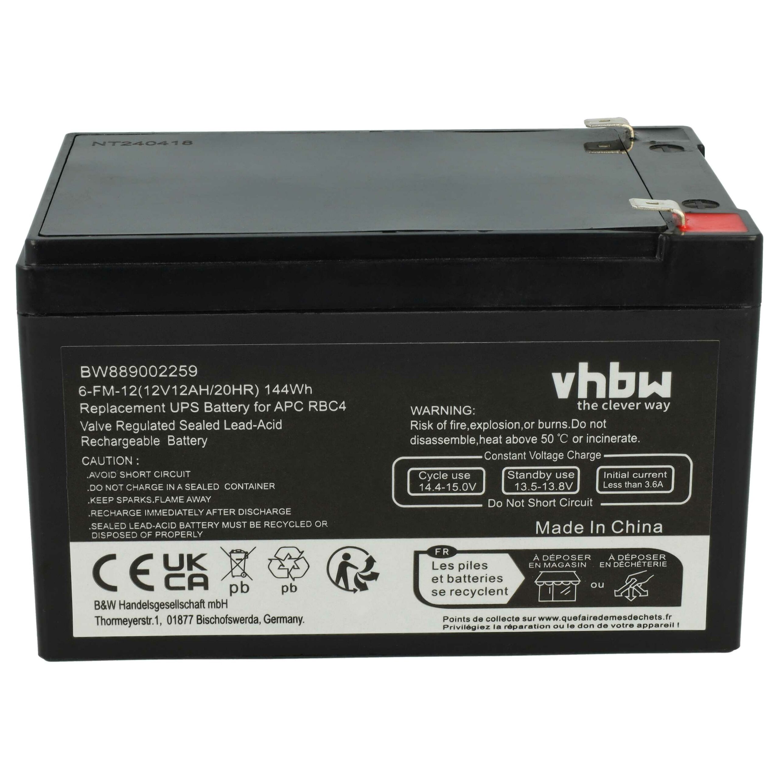 Bateria de Substituição vhbw 2x 12V 12Ah AGM para UPS APC RBC4 e VISRBC4 - Image 3