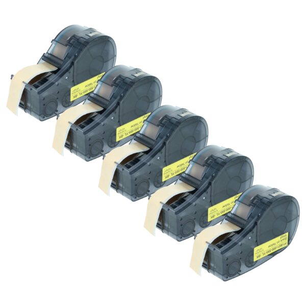 5x Fita de Etiquetas Compatível com Brady M21-500-595-YL - 12,7 mm Preto em Amarelo, Vinil