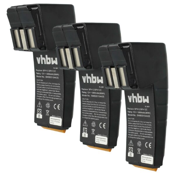 Pack de 3 Baterias vhbw 12V 3000mAh NiMH para Festool Festo 487512, 486831, 488438, 487701