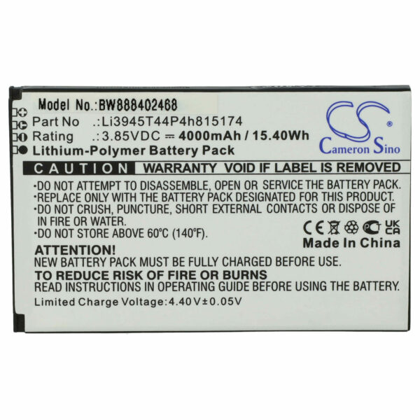 Bateria para Router Móvel ZTE Li3945T44P4h815174 - 4000 mAh 3.85 V Li-polymer vhbw