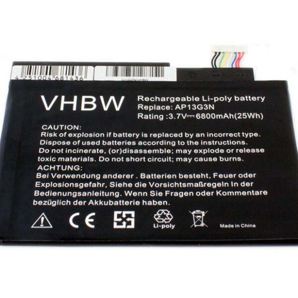Bateria vhbw para Acer AP13G3N, KT.00203.005 - 6800 mAh 3.7 V Li-polymer