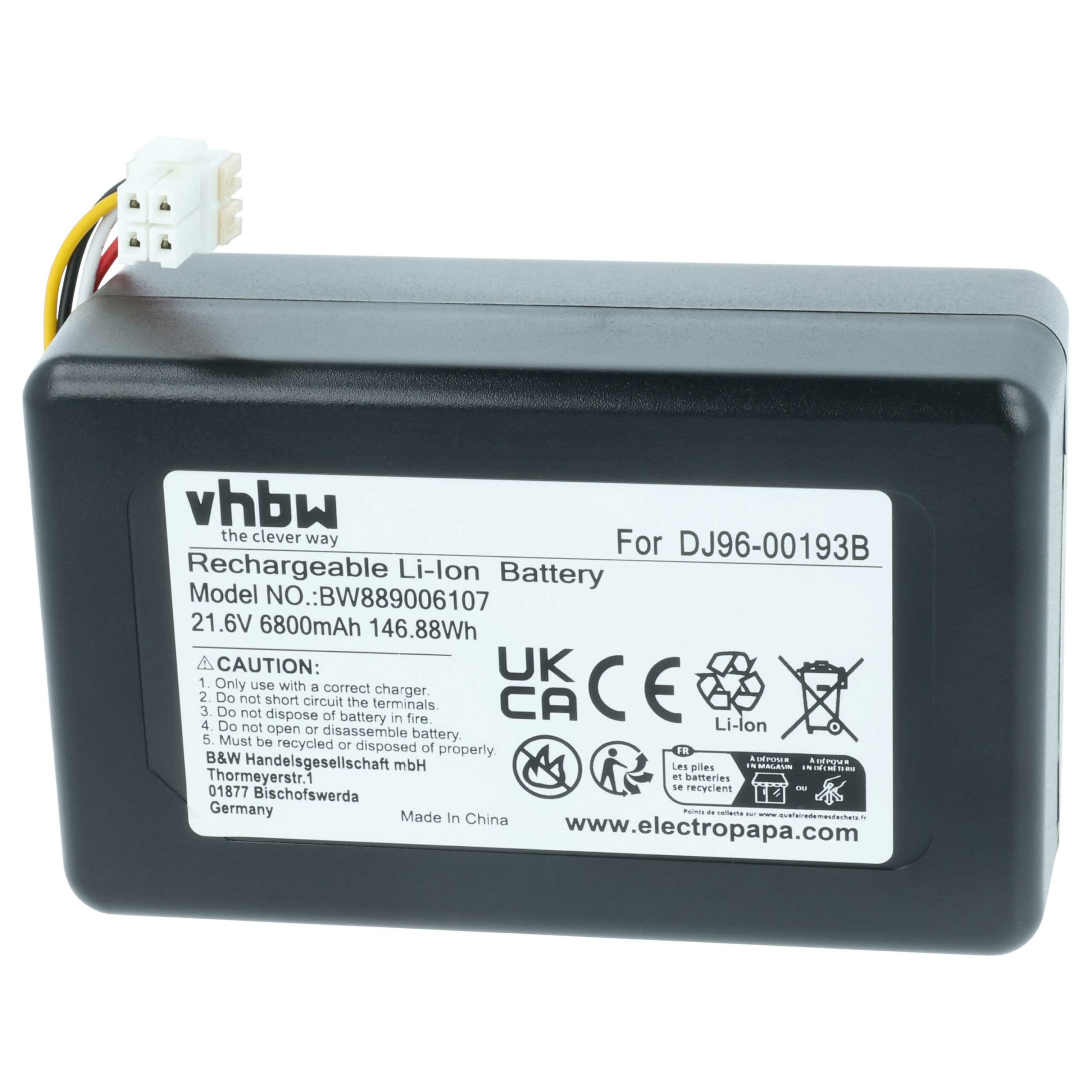 Bateria vhbw para Samsung DJ96-00193F, DJ96-00193B, DJ68-00741V-00, VCA-RBT72 - 6800mAh, 21.6V, Li-Ion - Image 3