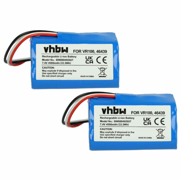2x Bateria vhbw 4500mAh 7.4V Li-Ion para Vorwerk 4500 (substitui PN46439, SCM61932, 46439)