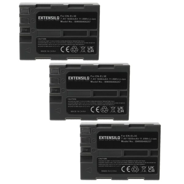 3x Bateria EXTENSILO para Nikon EN-EL3e - 1600mAh, 7.4V