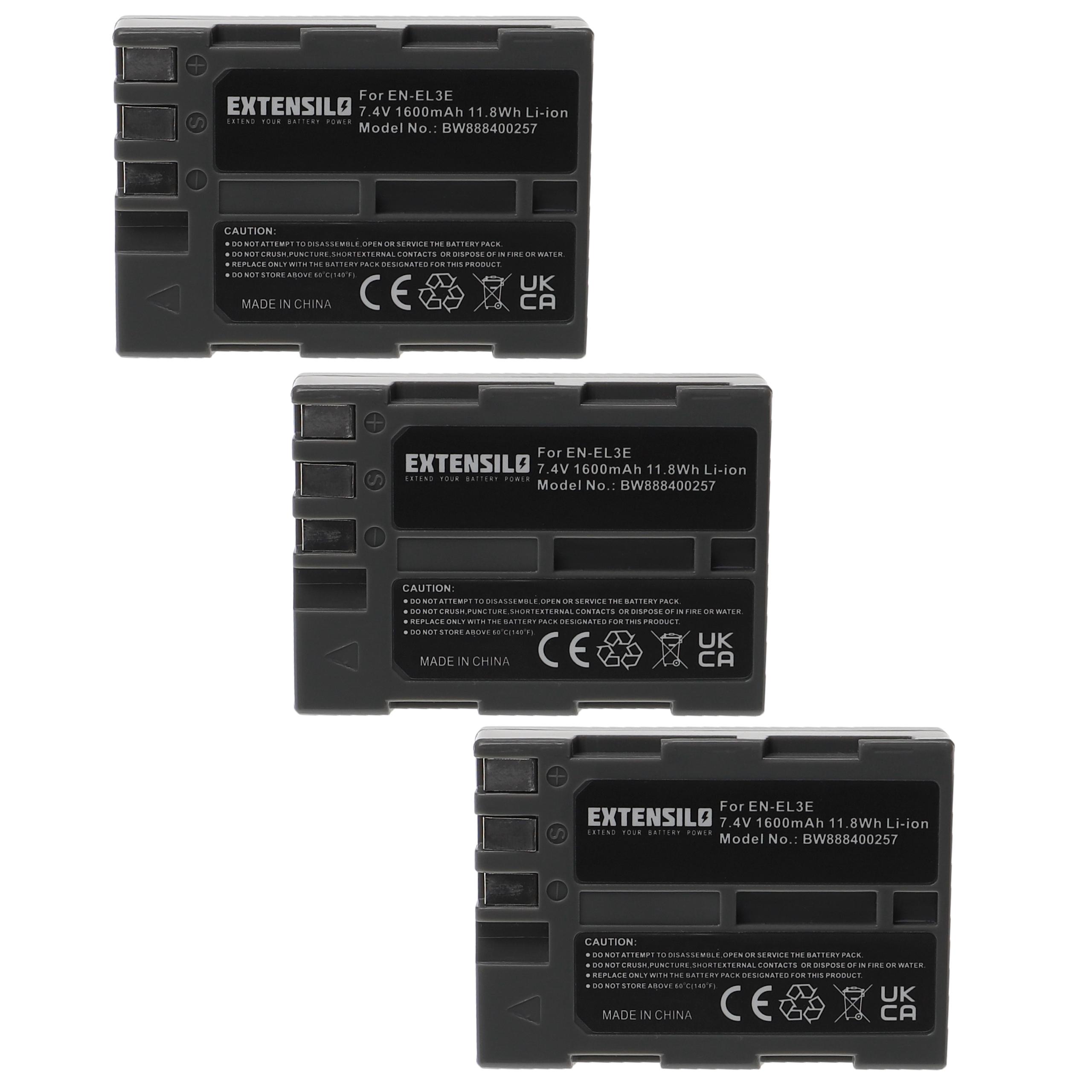 3x Bateria EXTENSILO para Nikon EN-EL3e - 1600mAh, 7.4V