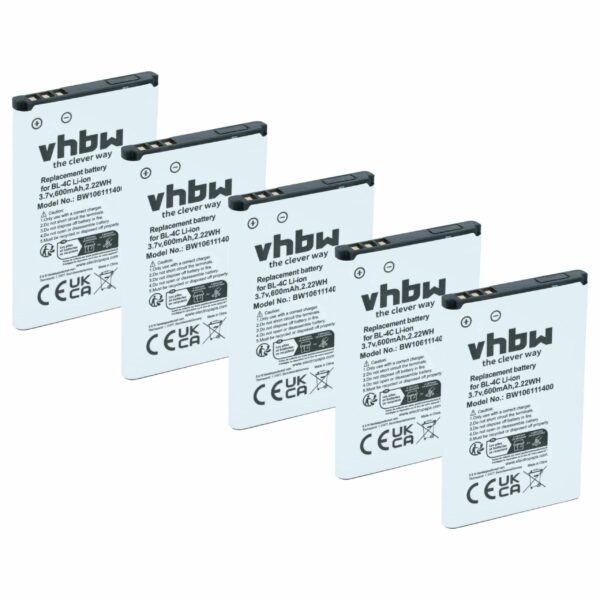 Pack de 5 Baterias vhbw para Bea-fon C140/C240, EU001B, S400 EU001W - 600 mAh 3.7V Li-Ion
