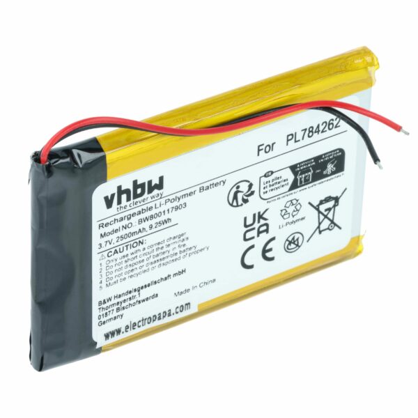 Bateria vhbw para GPS Teasi - 2500mAh, 3.7V, Lítio-Polímero