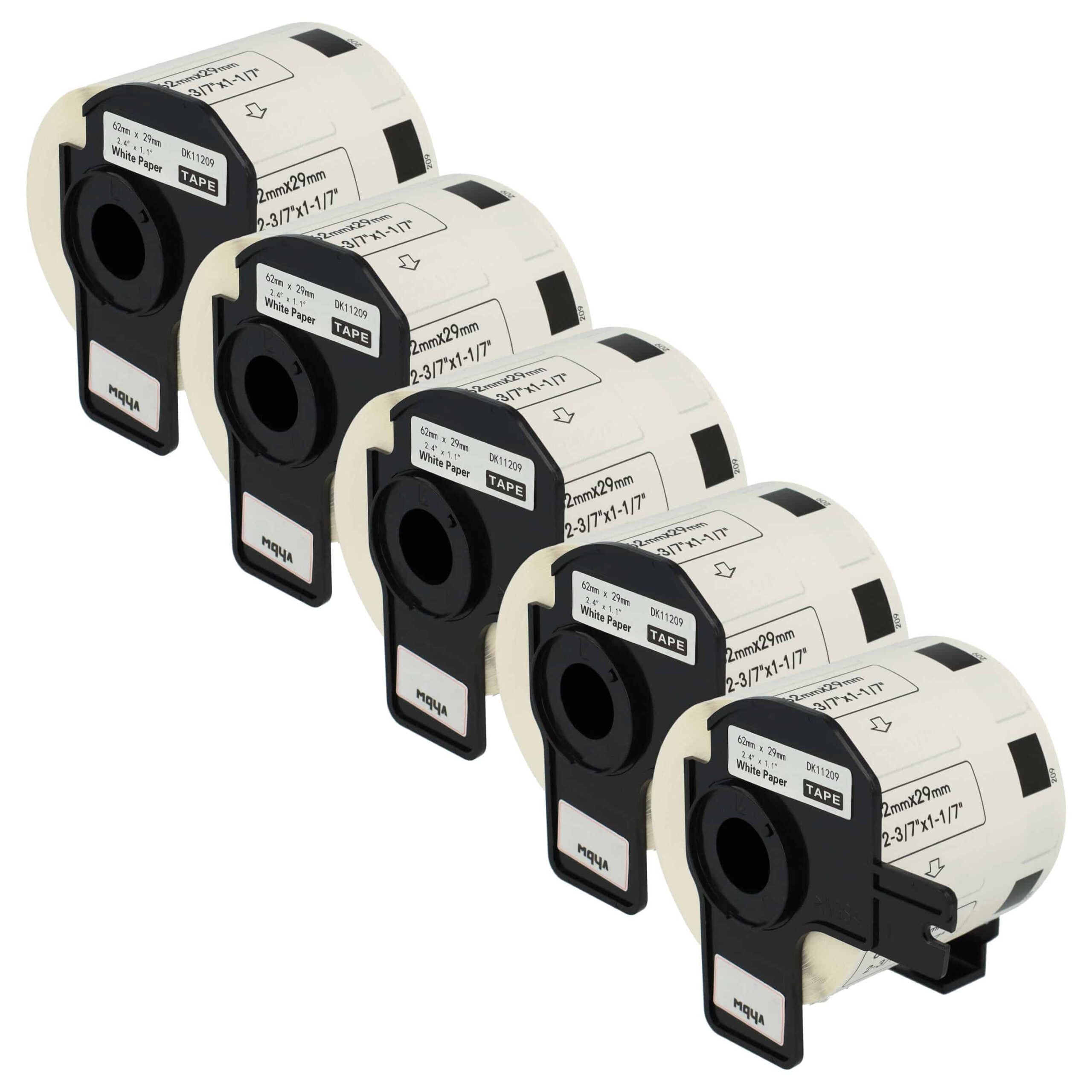 5x Rolos de Etiquetas vhbw para Brother DK-11209 - 62 mm x 29 mm com Suporte